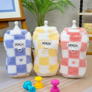 Pet Dog Checkerboard Fleece Vest Warm Winter Puppy Kitten Sweater Jacket Soft Plaid Pet Clothing With Leash D Ring For Small Dogs Cats