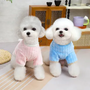 Pink and blue soft fleece pet sweaters for small dogs with cozy ribbed texture design