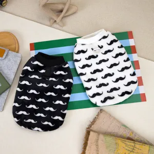 Mustache Print Pet Dog Cat Fleece Vest Sweater With D-Ring Leash Attachment Warm Winter Puppy Kitten Harness Clothing