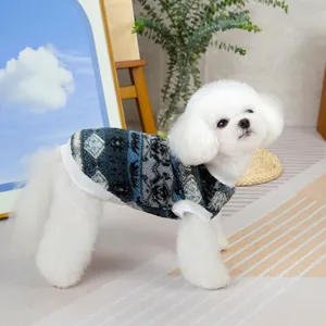 Pull chaud en polaire nordique pour chien avec motif losanges bleus pour petits animaux