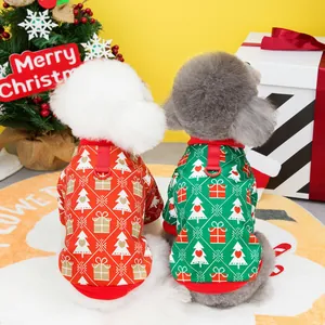 Christmas pet hoodie for dogs and cats with tree pattern and D-ring harness attachment