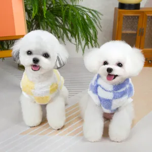 Fleece pet vests with yellow and blue checkerboard patterns for small dogs and cats