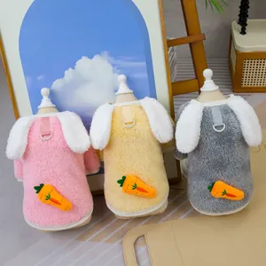 Cute Rabbit Ear Pet Fleece Sweater With D-Ring For Small Dogs Cats Arctic Velvet Warm Puppy Hoodie Carrot Decor Jacket