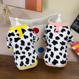 Cow Print Pet Dog Cat Warm Fleece Vest With Leash D-Ring Soft Winter Autumn Puppy Kitten Clothing For Small Medium Dogs