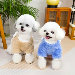 Plush pet sweater with wings for small dogs in khaki and light blue colors
