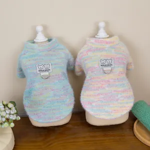 Rainbow Striped Pet Sweater With Leash D-Ring Soft Knitting Wool Dog Clothes For Small Dogs Cats Warm Autumn Winter Pet T-Shirt