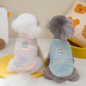 Rainbow striped pet sweaters with leash D-rings for small dogs and cats