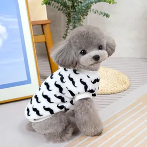 White fleece pet sweater with black mustache print for small dogs and cats