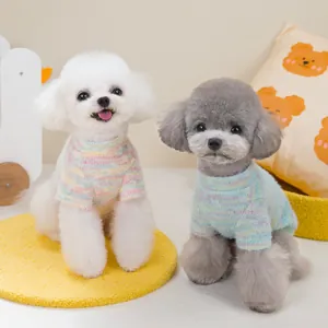 Cozy knit rainbow sweater for small dogs and cats in soft pastel and blue colors