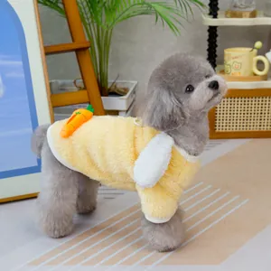 Cute yellow dog fleece vest with 3D carrot and bunny ear accents for small pets