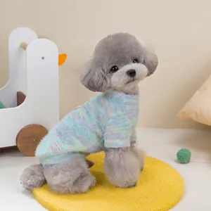 Rainbow melange knit pet sweater on a poodle, close-up of soft colorful texture