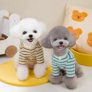 Striped knit pet cardigan with buttons for small dogs and cats, vibrant color set
