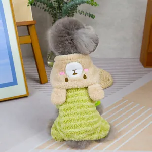 Pull en polaire pour animaux avec motif ours mignon pour petits chiens et chats vert et beige