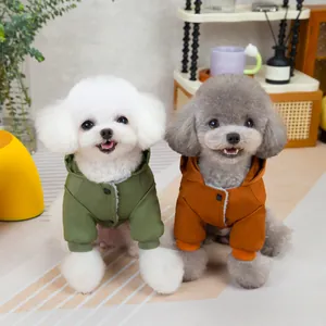 Warm hooded pet jacket in army green and caramel with soft fleece lining for small dogs