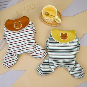 Combinaison Rayée pour Animaux de Compagnie Pyjama en Tricot Doux pour Chiens Avec Écusson d'Ours Vêtements pour Petits Chiens Chats Chiot