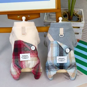 Combinaison d'Hiver Chaude en Polaire Sherpa pour Animaux de Compagnie Vêtements de Chien à Carreaux Barboteuse pour Chaton Avec Anneau en D