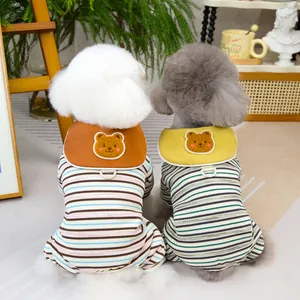 Combinaison rayée pour animaux avec broderie ours et anneau en D pour petits chiens