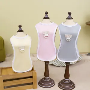 Breathable Polyester Pet Vest With Leash Ring Summer Sleeveless Cooling Clothing For Small Dogs Cats Pink Yellow Gray Bear Pattern