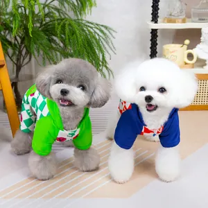 Checkered pet hoodies in green and blue for small dogs, featuring a sporty hooded design