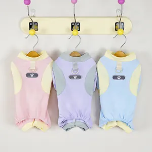 Pet Breathable Mesh Jumpsuit Four Legged Dog Pajamas With Leash Attachment D-Ring Contrast Color Casual Home Wear For Dogs Cats