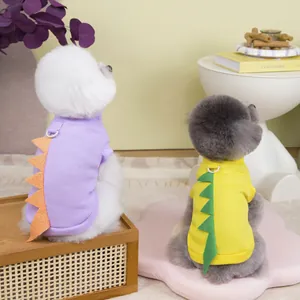 Cute pet waffle vest with dinosaur dorsal fins for dogs and cats in purple and yellow