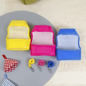 Harnais respirant pour chat et chien en jaune, rose et bleu avec ensemble de laisse assorti