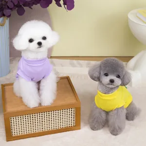 Cute pet waffle knit t-shirt for small dogs in purple and yellow colors