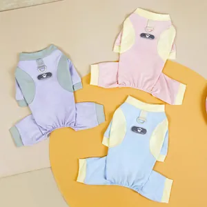 Three-piece macaron mesh dog jumpsuits with breathable fabric and leash D-ring