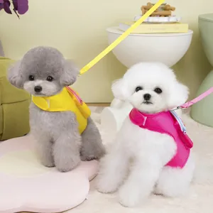Harnais pour chat et chien avec sac à dos 3D et ensemble de laisse jaune et rose