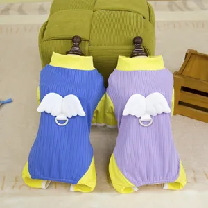 Knitted pet sweaters with angel wings and leash D-ring in blue and purple color tones