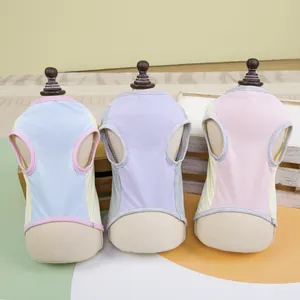 Breathable ice silk mesh pet vests in blue, pink, and purple for small dogs and cats