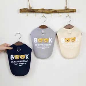 Gilet per Cani e Gatti in Maglia a Nido d'Ape Canotta per Cuccioli Con Stampa Orso Cartone Animato e Anello a D