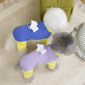 Cozy ribbed pet pajamas with cute angel wings and leash D-ring for small dogs