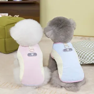 Breathable mesh pet vest in pink and blue with D-ring leash attachment for dogs and cats