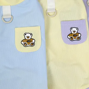Breathable mesh pet vest with cartoon bear embroidery and D-ring for cats and dogs