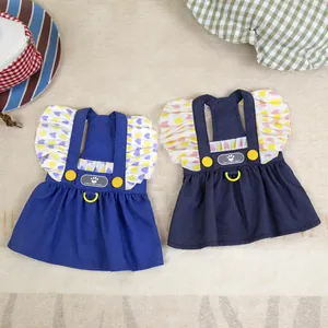 Vestido vaquero para mascotas con mangas de volantes y anillo en D amarillo