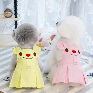 Embroidered cartoon pet dress with D-ring for dogs and cats in pink and yellow