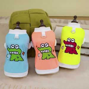 Gilet Traspirante per Cani e Gatti Con Attacco per Guinzaglio a D-Ring Stampa Cartoon Coccodrillo Mesh Estate Vestiti