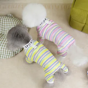 Colorful striped pet jumpsuit with sports collar and D-ring harness for small dogs and cats