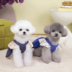 Vestido vaquero para mascotas con volantes de corazones para perros y gatos pequeños