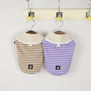Striped pet polo shirt with metal D-ring leash attachment for cats and small dogs