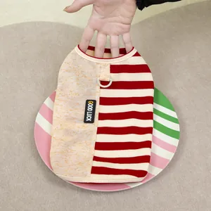 Knitted pet vest with red stripes, orange texture, and D-ring for small cats or dogs