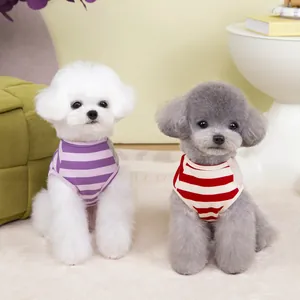 Striped pet vest for cats and small dogs in purple-white and red-white ribbed cotton