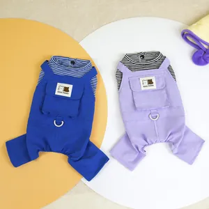 Monos de rayas para mascotas en azul y violeta con bolsillos 3D y anillo en D
