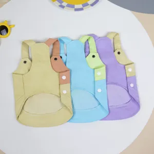 Rainbow denim pet vest set for cats and small dogs with adjustable buckles and buttons