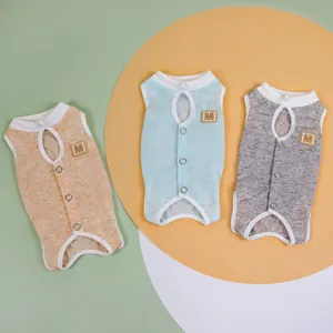 Breathable Polyester Pet Recovery Suit Cat Sterilization Clothes Sleeveless Vest With Buttons Ribbed Binding Soft Tank For Small Dogs