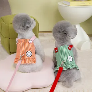 Striped pet vest harness dress set with matching leash for cats and small dogs