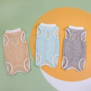 Three-pack breathable pet tank tops for cats and dogs in orange green and grey marl
