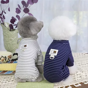 Striped knit pet shirts with cute bear patches and D-rings for small dogs and cats