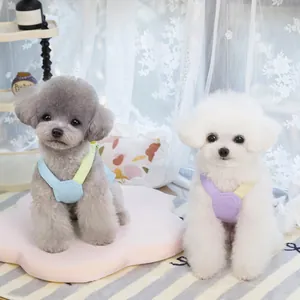 Rainbow denim pet dress for small dogs and cats in pastel colorblock designs